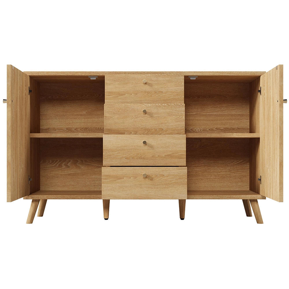 Buffet Commode con rotin - Xylo - 4 cassetti 2 ante scaffali regolabili