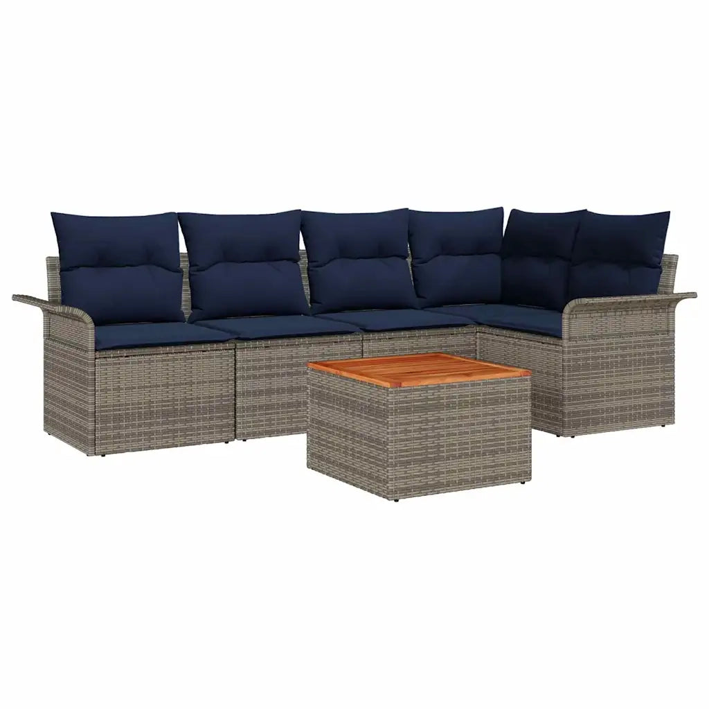 Set Divano da Giardino 6 pcs Grigio e Blu Navy polyrattan 3356001
