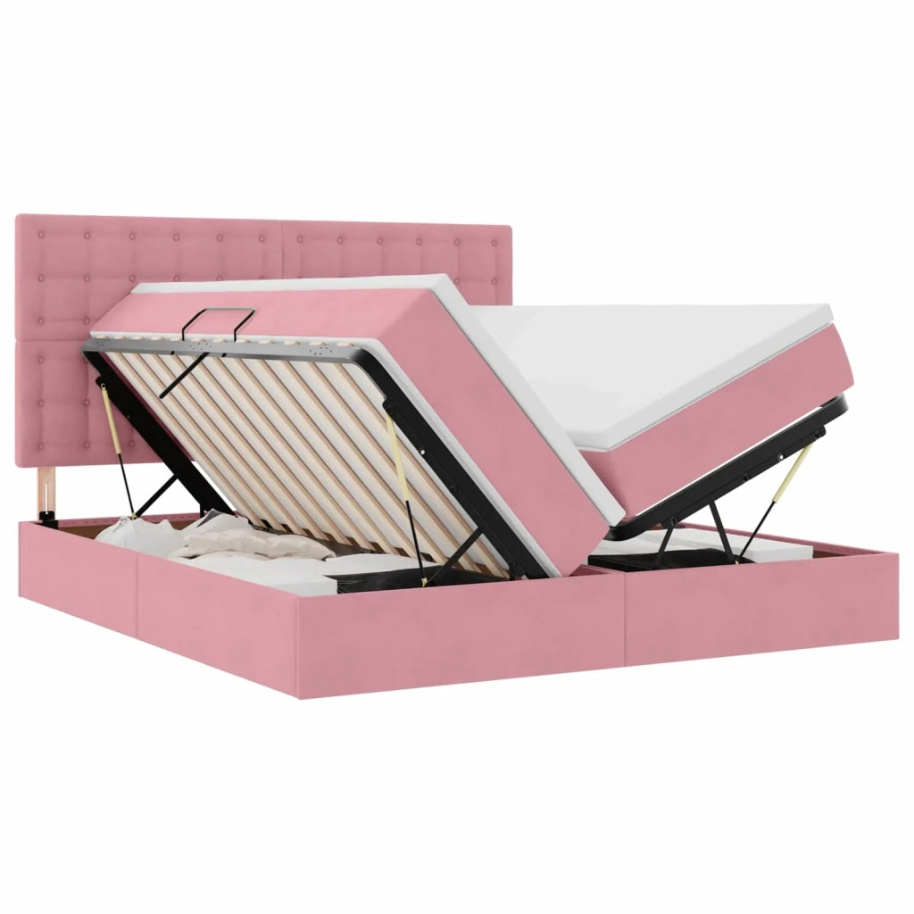 Letto con luci a strisce a LED Rosa 180 x 200 cm Velluto