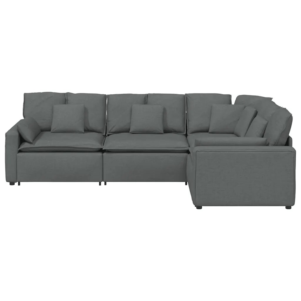 Divano Modulare con Cuscini in Tessuto Grigio Scuro 3321148