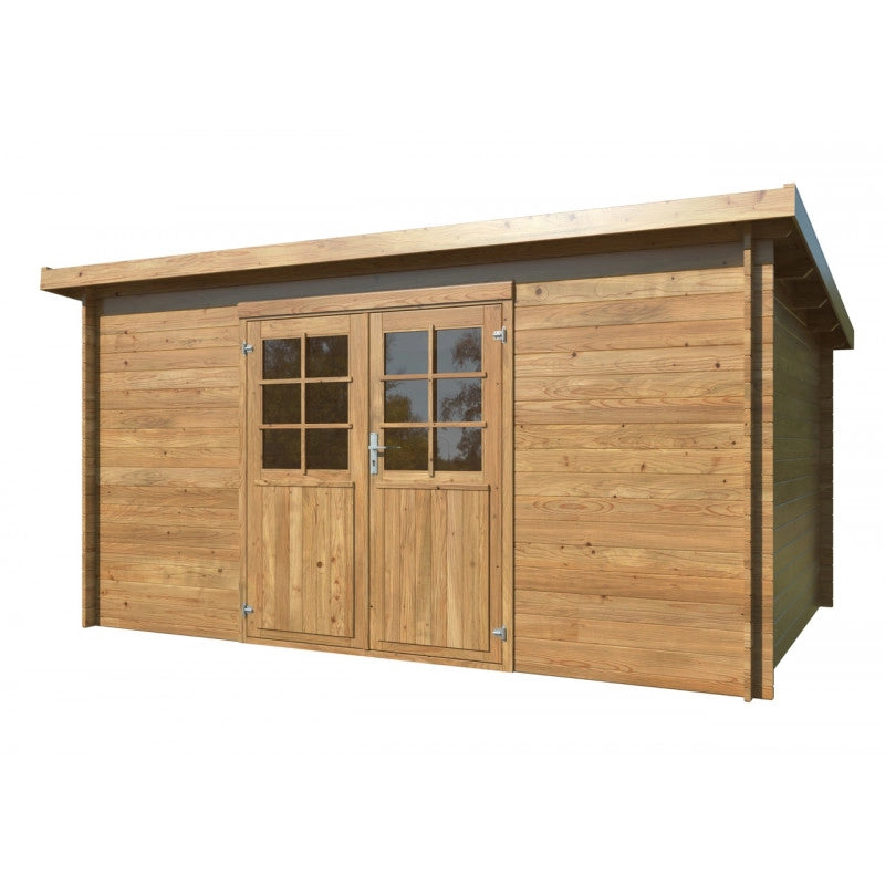 Casetta da giardino in legno 406x292 cm, pareti 28 mm impregnate autoclave, porta doppia con serratura, per attrezzi e deposito esterno - Esterni da Vivere