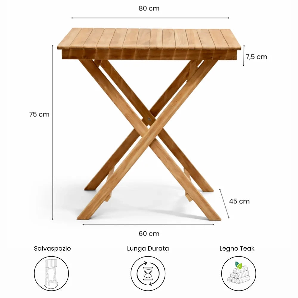Tavolo Pieghevole 80×80 cm in Teak per Esterno – Burraco