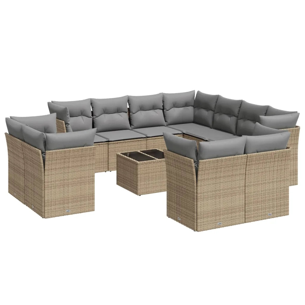 Set Divani da Giardino 12 pz con Cuscini Beige in Polyrattan 3218519