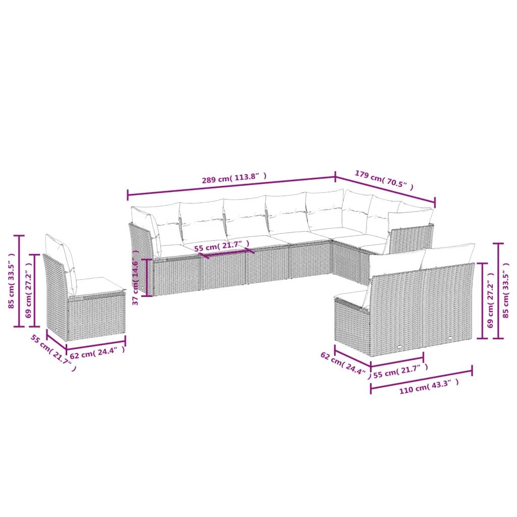 Set Divano Giardino 10 pz con Cuscini Grigio Chiaro Polyrattan 3249641