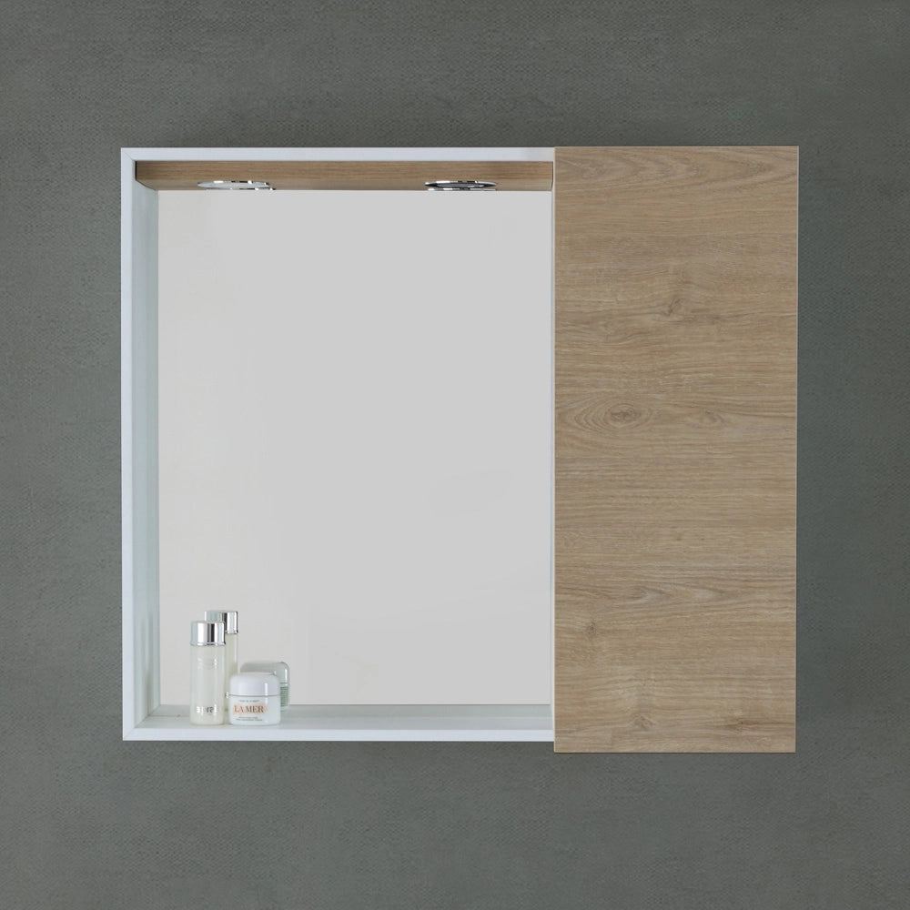 Specchio contenitore 68x61 cm dolomite con anta a destra e faretti LED Desya