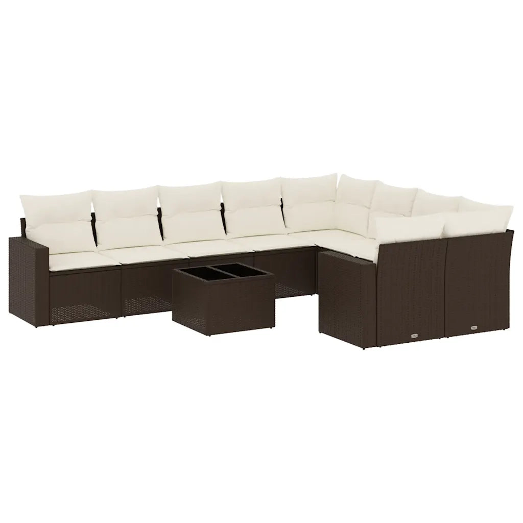 Set Divani da Giardino 10pz con Cuscini in Polyrattan Marrone 3251790