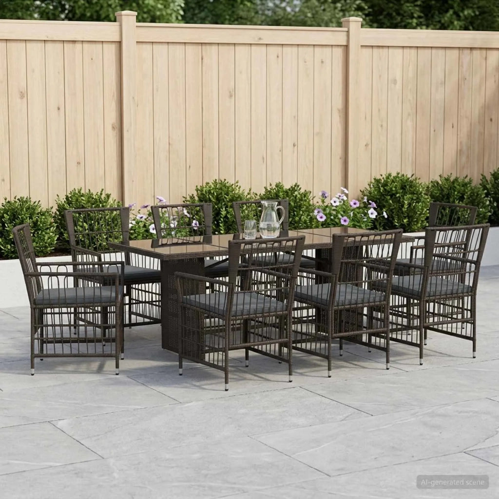 Set da pranzo per esterni 9 pz Nero polyrattan 3448949