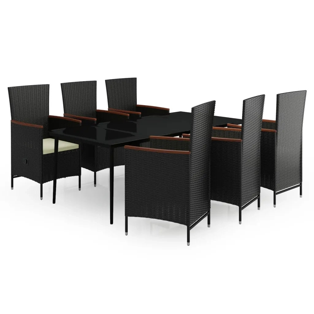 Set da Pranzo da Giardino 7 pz con Cuscini Nero 3099447