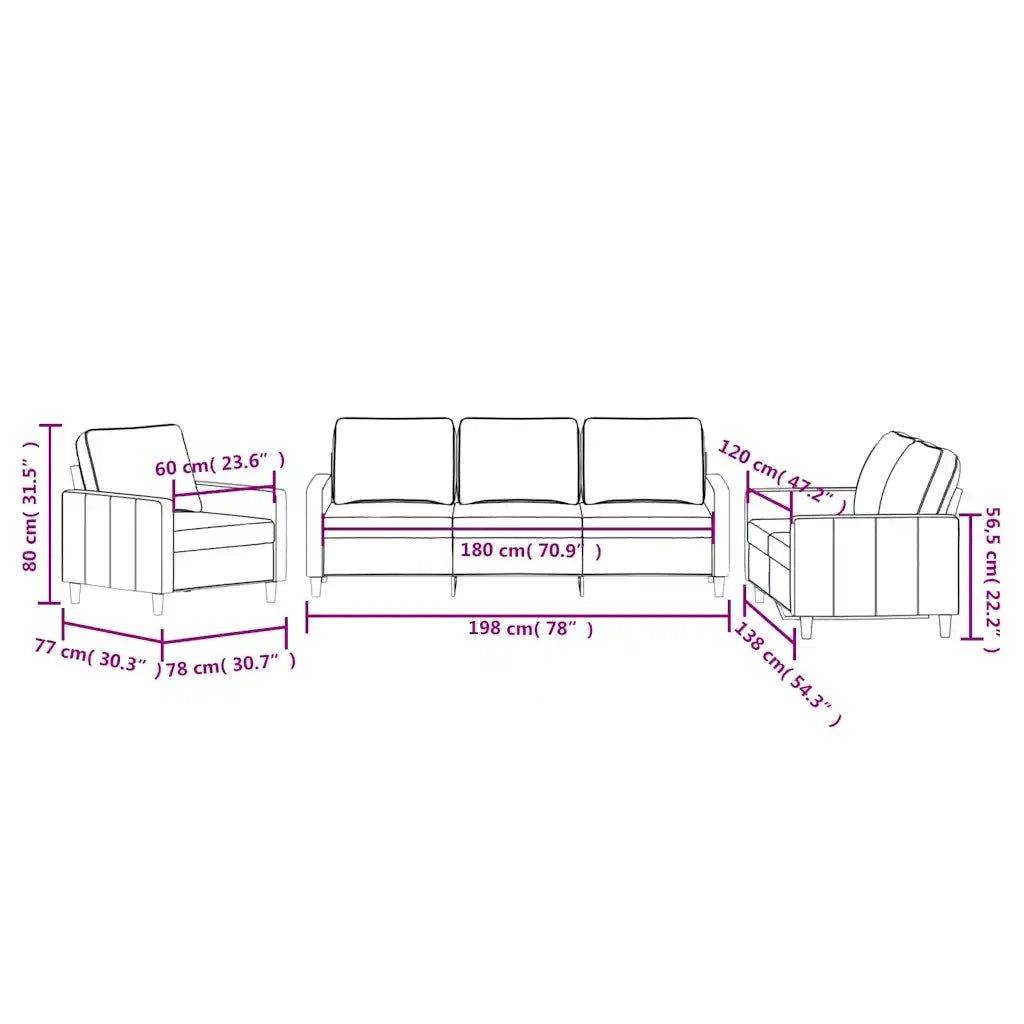Set di Divani 3 pz con Cuscini Blu in Velluto 3201485