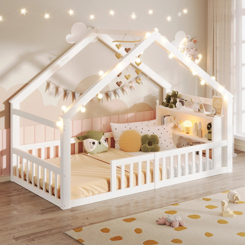 LETTO per bambini a casetta con sponde 90x190 cm in legno bianco