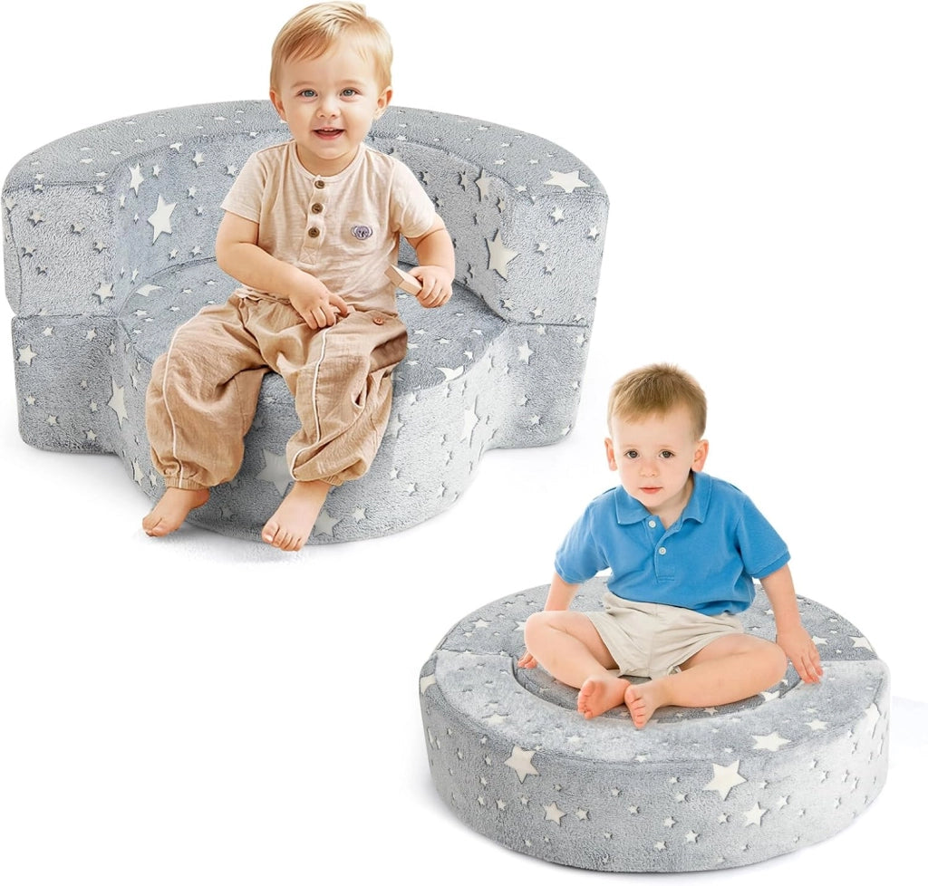 Divano in Schiuma Luminoso al Buio, Divano 2 in 1 per Bambini con Copertura Rimovibile e Lavabile, Poltrona per Bambini 3+ Anni per Cameretta e Soggiorno, 80 x 64 x 40 cm