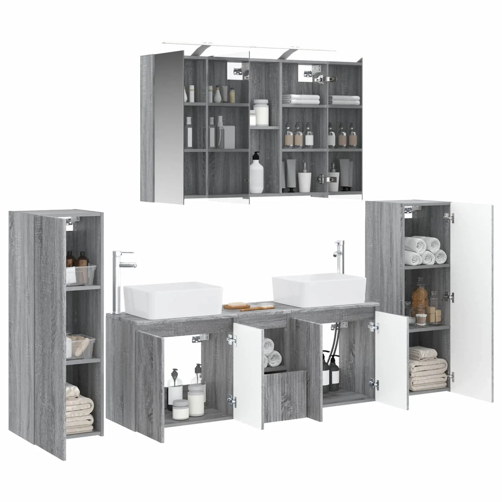 Set di mobili per il bagno 6 pz Sonoma grigio 3407164