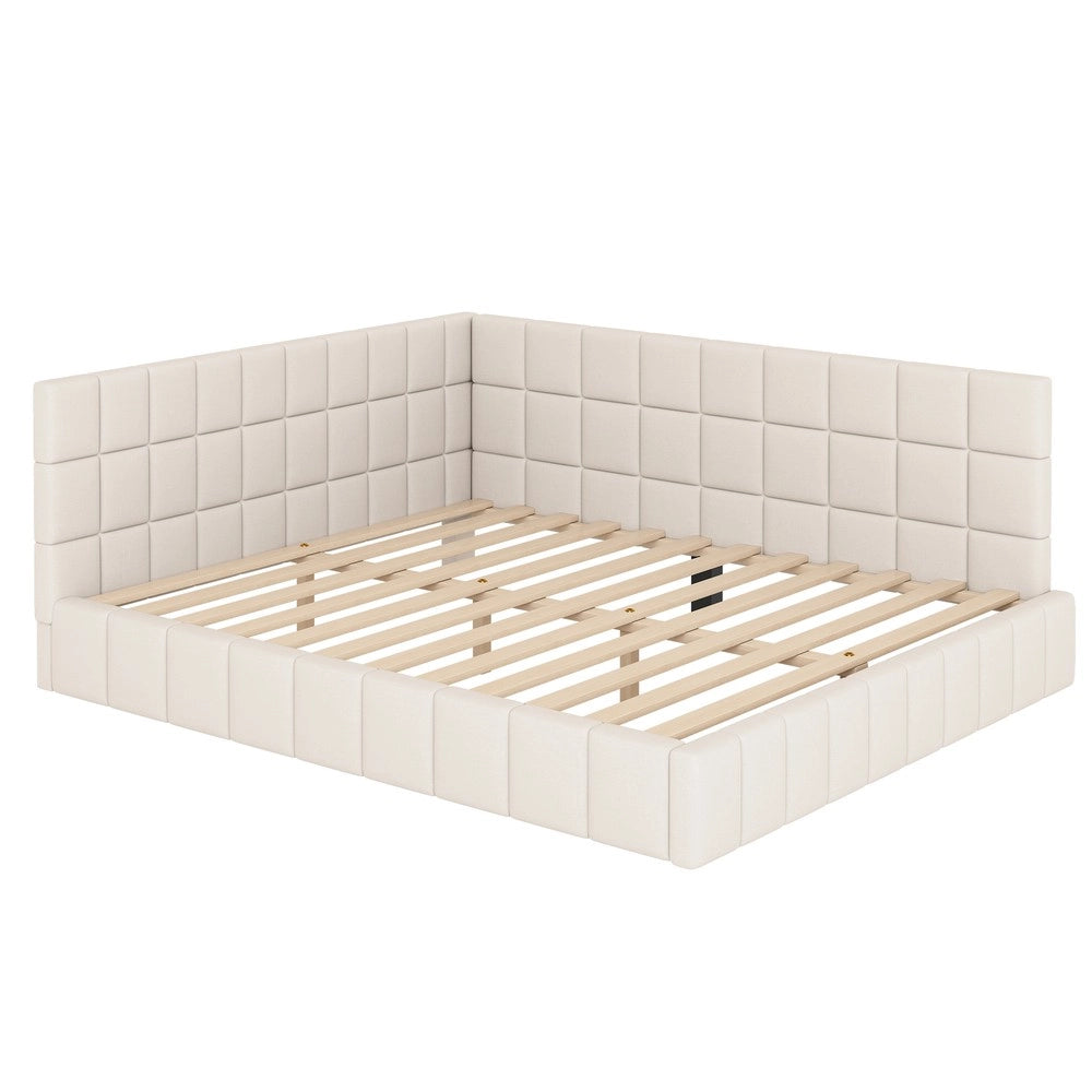 Letto Imbottito con Rete a Doghe ¨C MINIMAL ¨C Velluto Beige 160x200