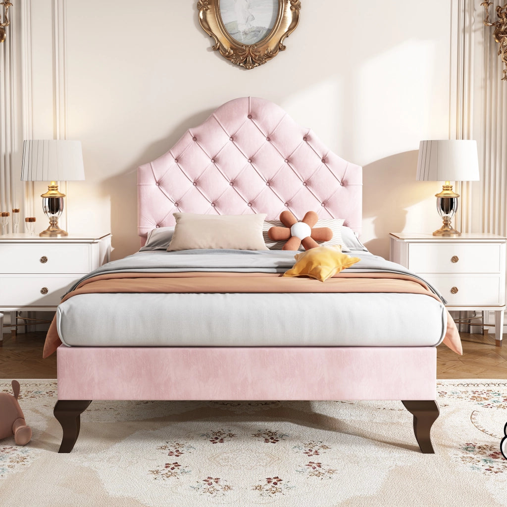 LETTO Imbottito 90x200 cm in velluto rosa con testiera regolabile