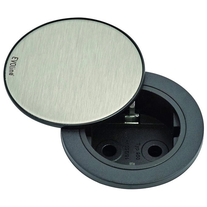 EVOline 159280003900 ONE Presa Singola da Incasso con Coperchio in Acciaio Inox 3 m Schuko 16A 230V colore Nero