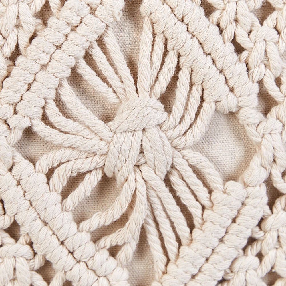 Set di 2 cuscini in cotone e macrame con motivo intrecciato e frange beige 45 x 45 cm stile boho elegante
