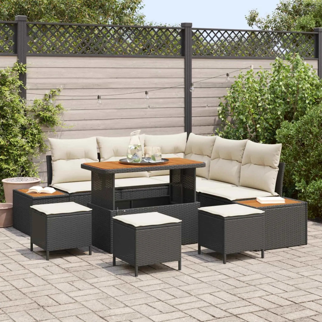 Set Divano da Giardino con cuscino 9 pcs Nero e Crema 3363310
