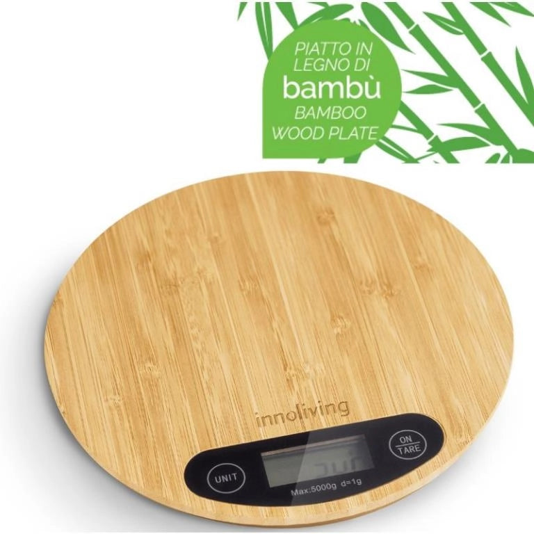 Bilancia da Cucina Digitale in Bamboo Tonda Max 5 Kg Innoliving
