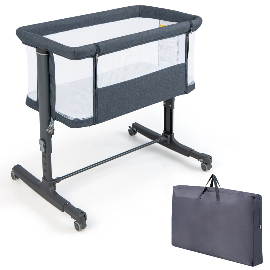 Culla per bambini 3 in 1 con 5 livelli di altezza regolabili borsa da viaggio, Traversina per bambini Grigio scuro-Culle