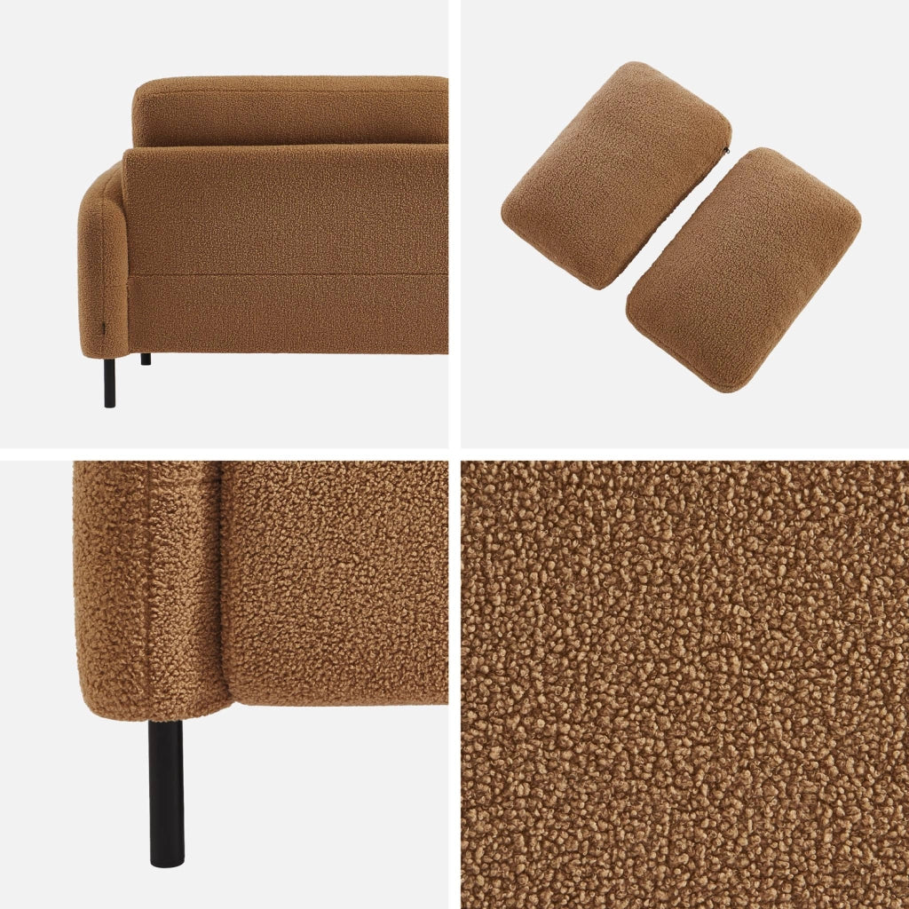 Divano in bouclé con struttura in metallo, 3 posti, beige scuro