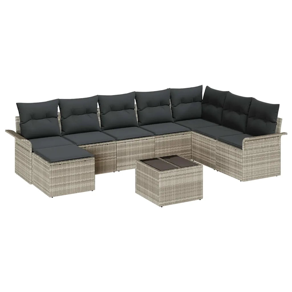 Set Divano da Giardino 9 pcs Grigio chiaro Poly Rattan 3345492