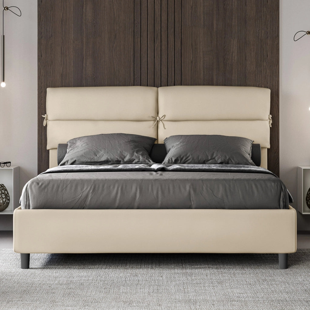 BS COM Letto matrimoniale con rete imbottito 160x210 similpelle tortora