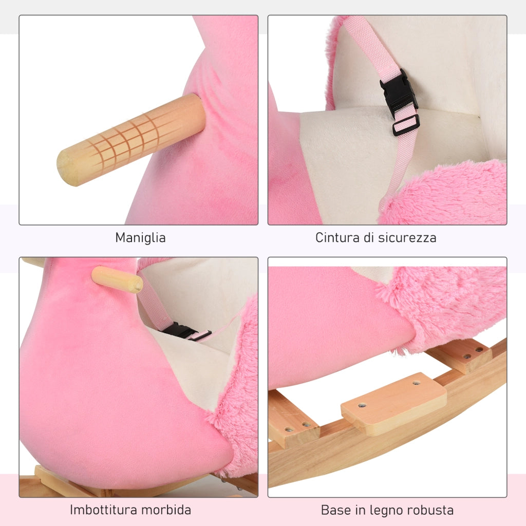 Cavallo a Dondolo Bambini Legno Sicurezza Rosa ¨C Minimal