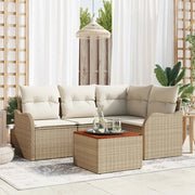 Set Divano da Giardino con cuscino 5 pcs Beige polyrattan