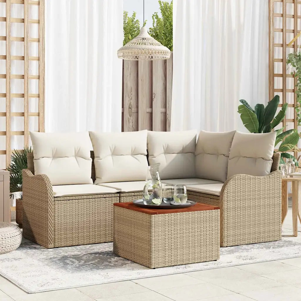 Set Divano da Giardino con cuscino 5 pcs Beige polyrattan