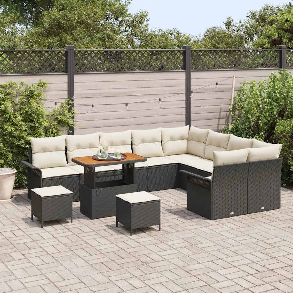 Set Divano da Giardino con cuscino 12 pcs Nero e Crema