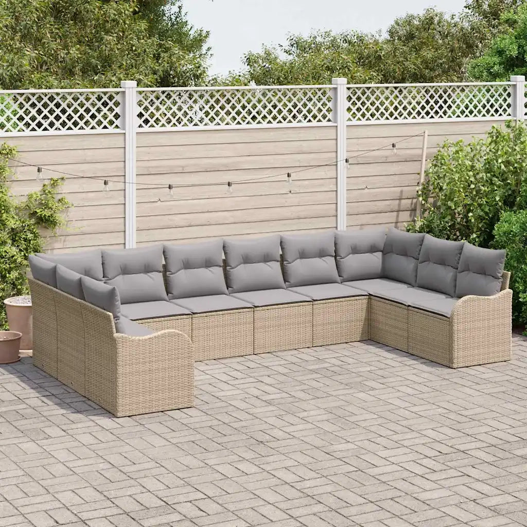 Set Divano da Giardino 10 pcs beige e grigio chiaro polyrattan