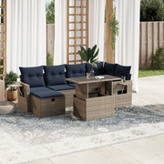 Set Divani da Giardino 7 pz con Cuscini Grigio in Polyrattan 3274981