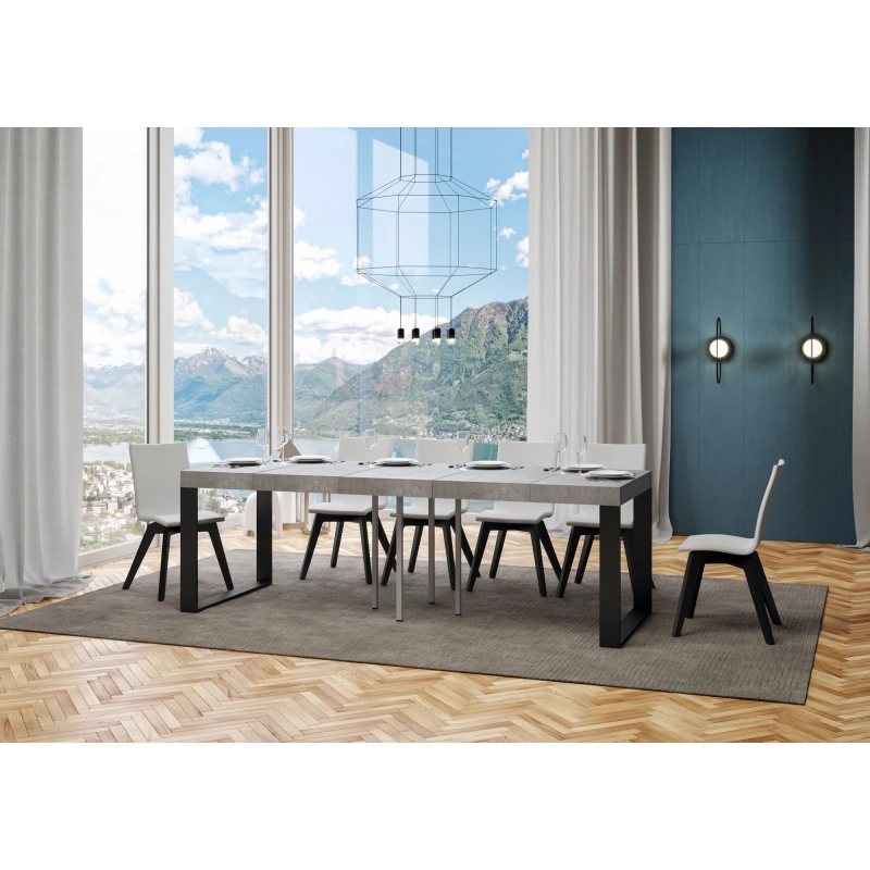 Tavolo allungabile 90x90/246 cm Tecno Premium telaio Antracite - Cemento