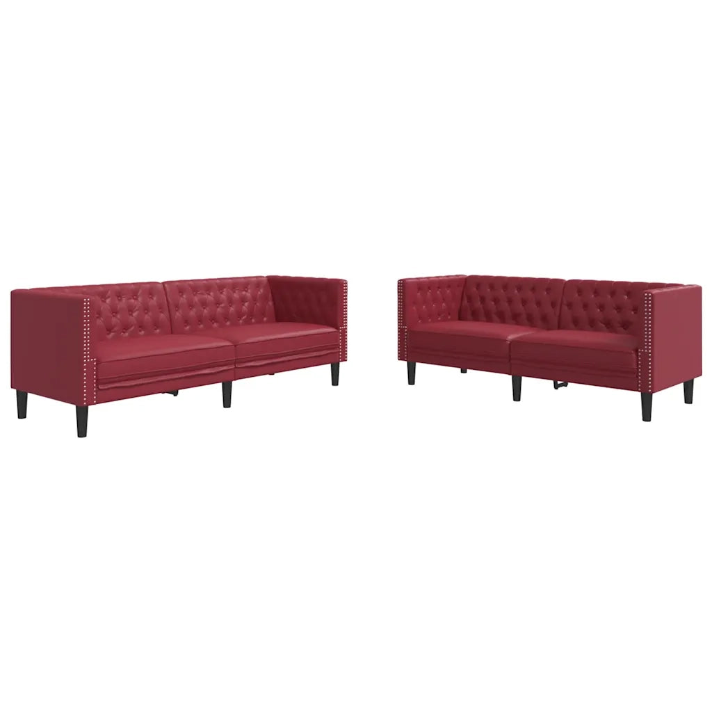 Sei Divani Chesterfield 2 pz Rosso Vino in Similpelle 3209278