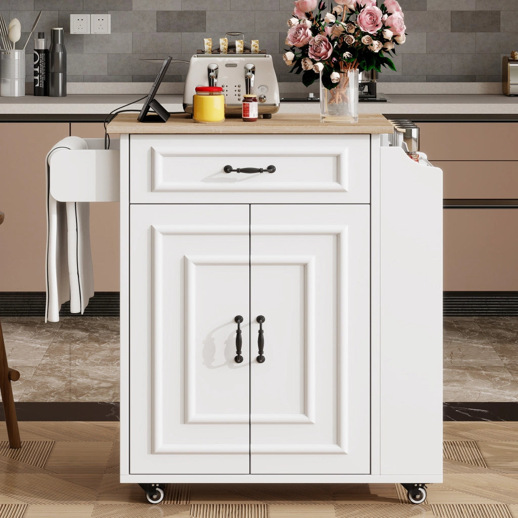 Isola da cucina mobile - Zephmum- con ripiano pieghevole, cassetto e ripiani
