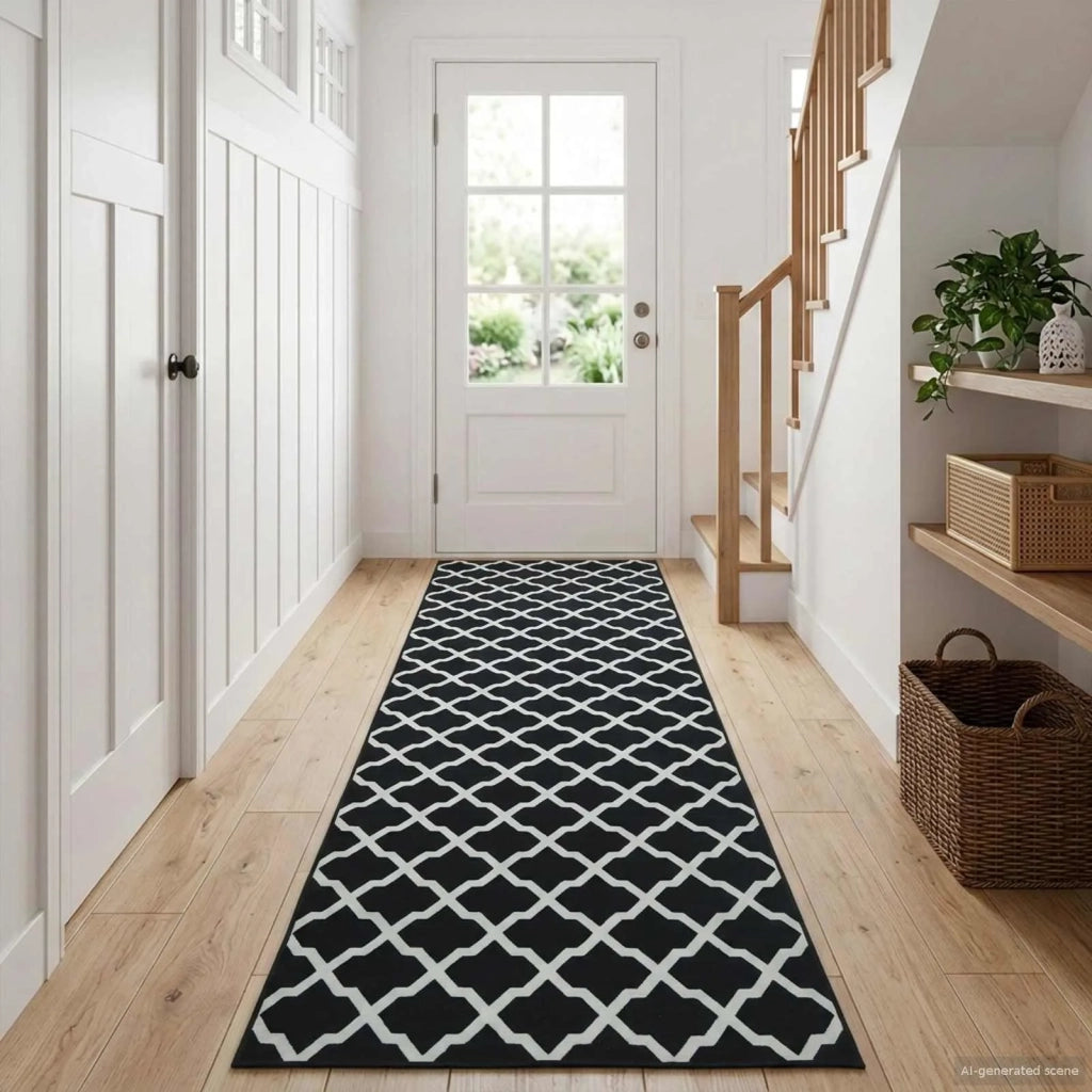 Runner Tappeto LESAKA Nero e bianco 100 x 300 cm 42045379