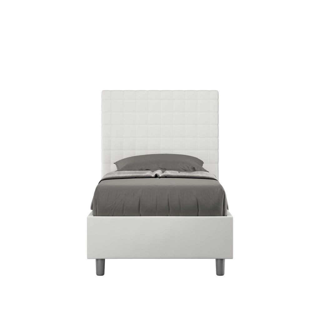 BS COM Letto singolo con rete imbottito 80x190 similpelle bianco
