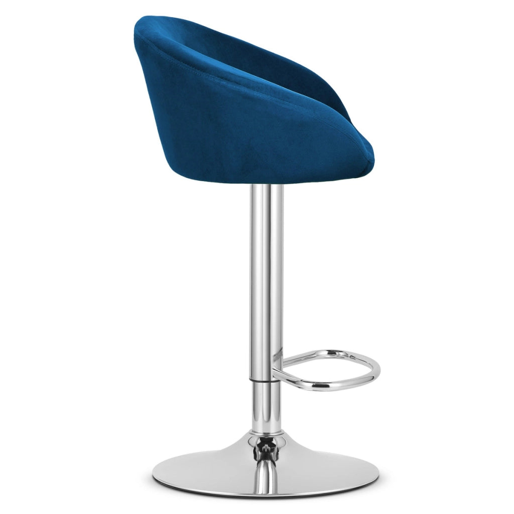 Sgabello da bar East in velluto blu e cromo