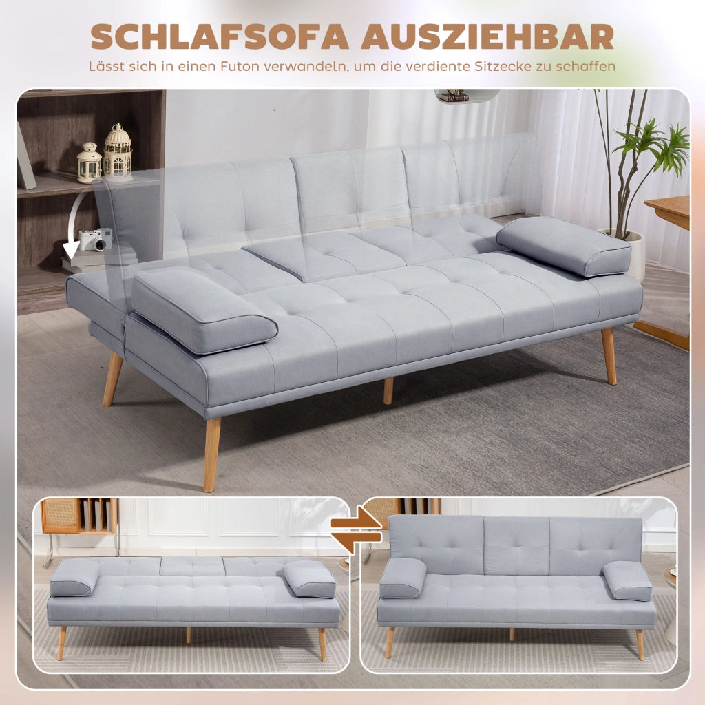 Divano letto 3 posti con tavolino ¨C zephmum ¨C in tessuto grigio chiaro 200x90