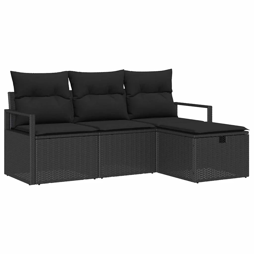 Set Divano da Giardino con cuscino 4 pcs Nero Poly Rattan