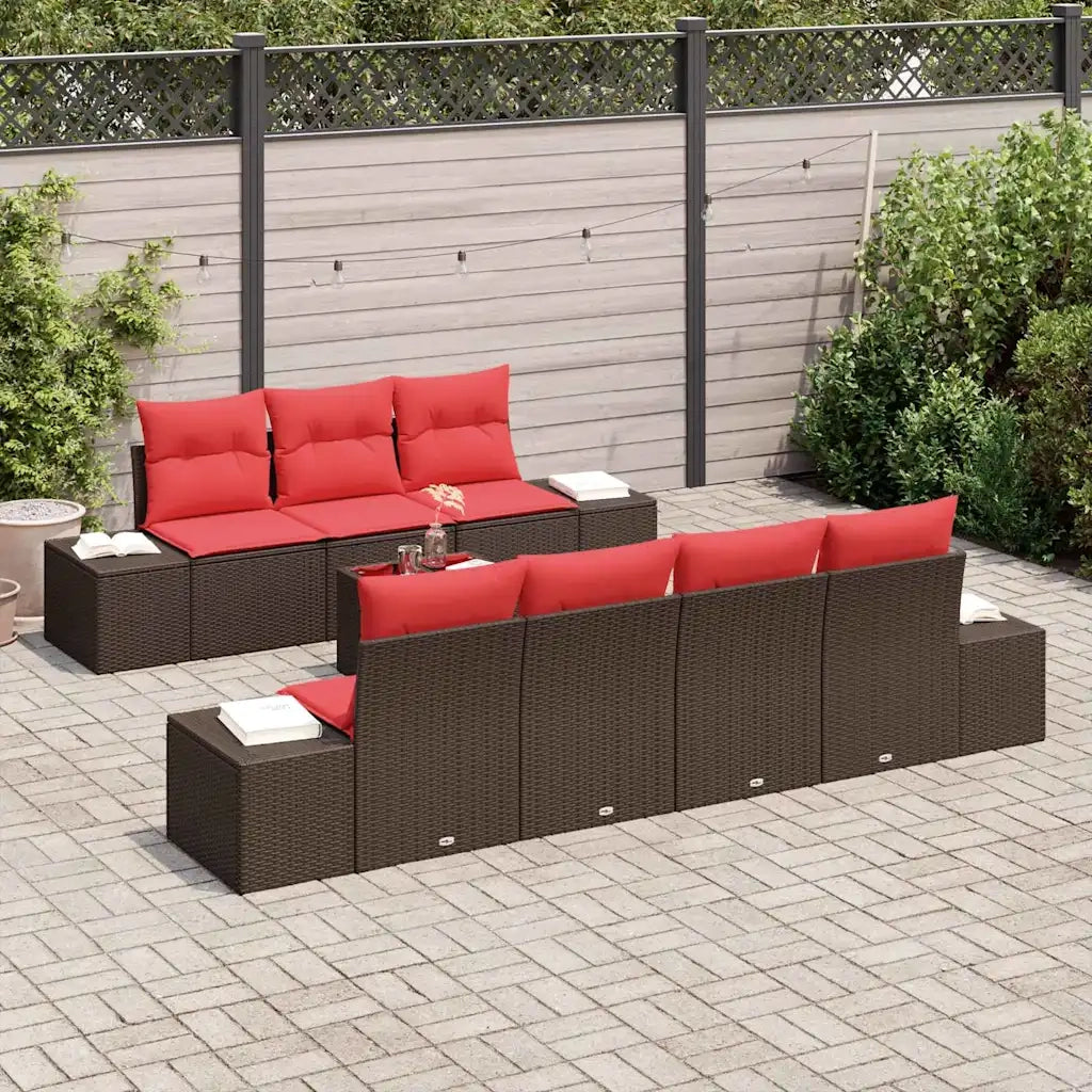 Set Divano da Giardino 8 pz Beige e Rosso polyrattan 3355643