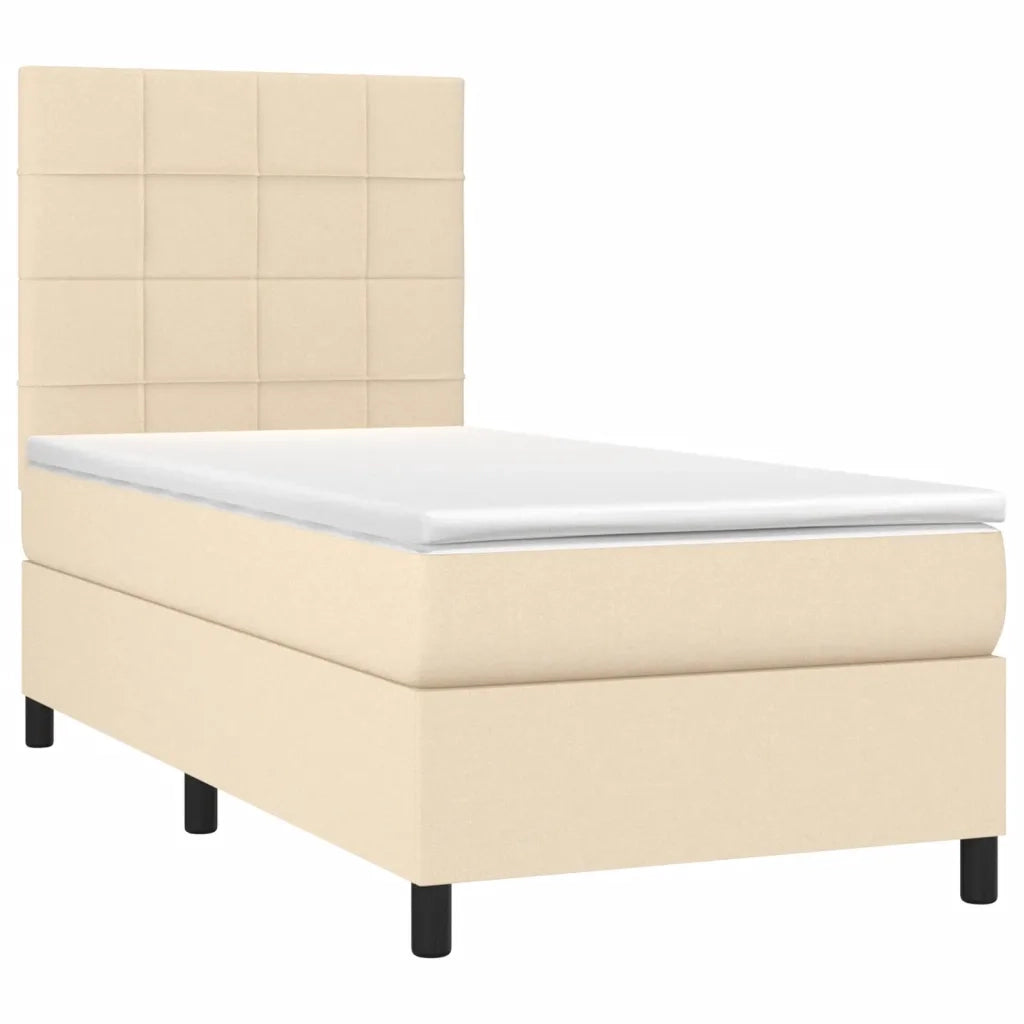 Letto singolo | Letto per adulti | Giroletto a Molle con Materasso Crema 90x190 cm in Tessuto