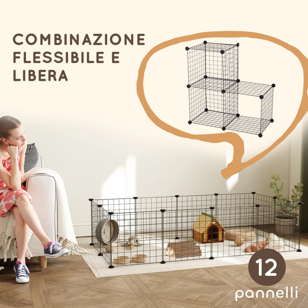 Recinto per Animali Modulabile con Pannelli ¨C Minimal ¨C Nero 106x73x36 cm