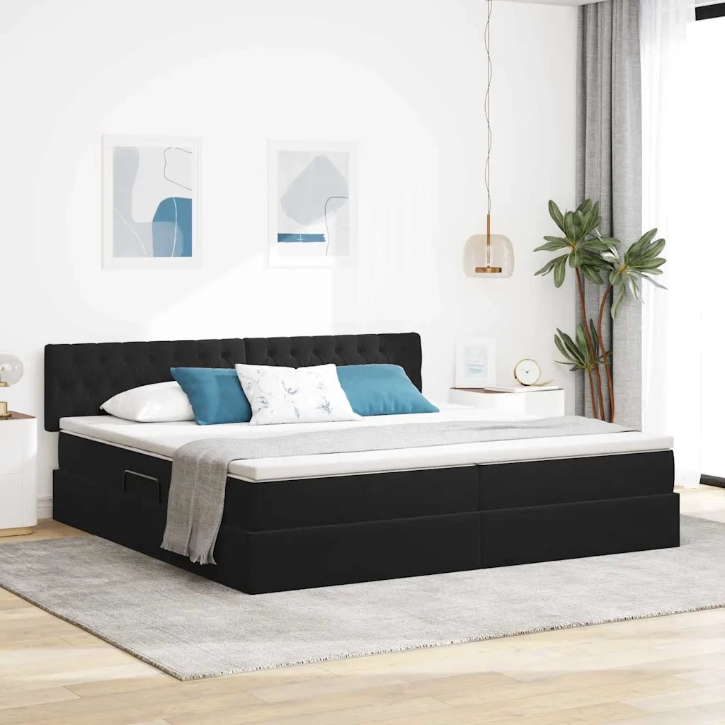 Letto con contenitore e LED Nero 200 x 200 cm Velluto 3371477