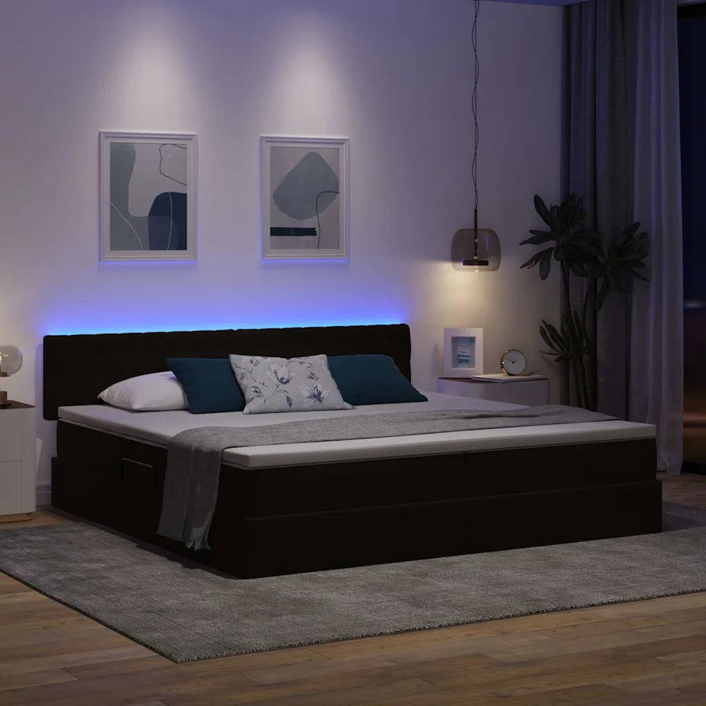 Letto con contenitore e LED Nero 200 x 200 cm Velluto 3371477