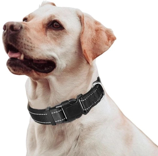 Collare per Cani Adattabile - Riflettente - Nylon - Idoneo per Cani di Taglia Media - Nero - M - Collare