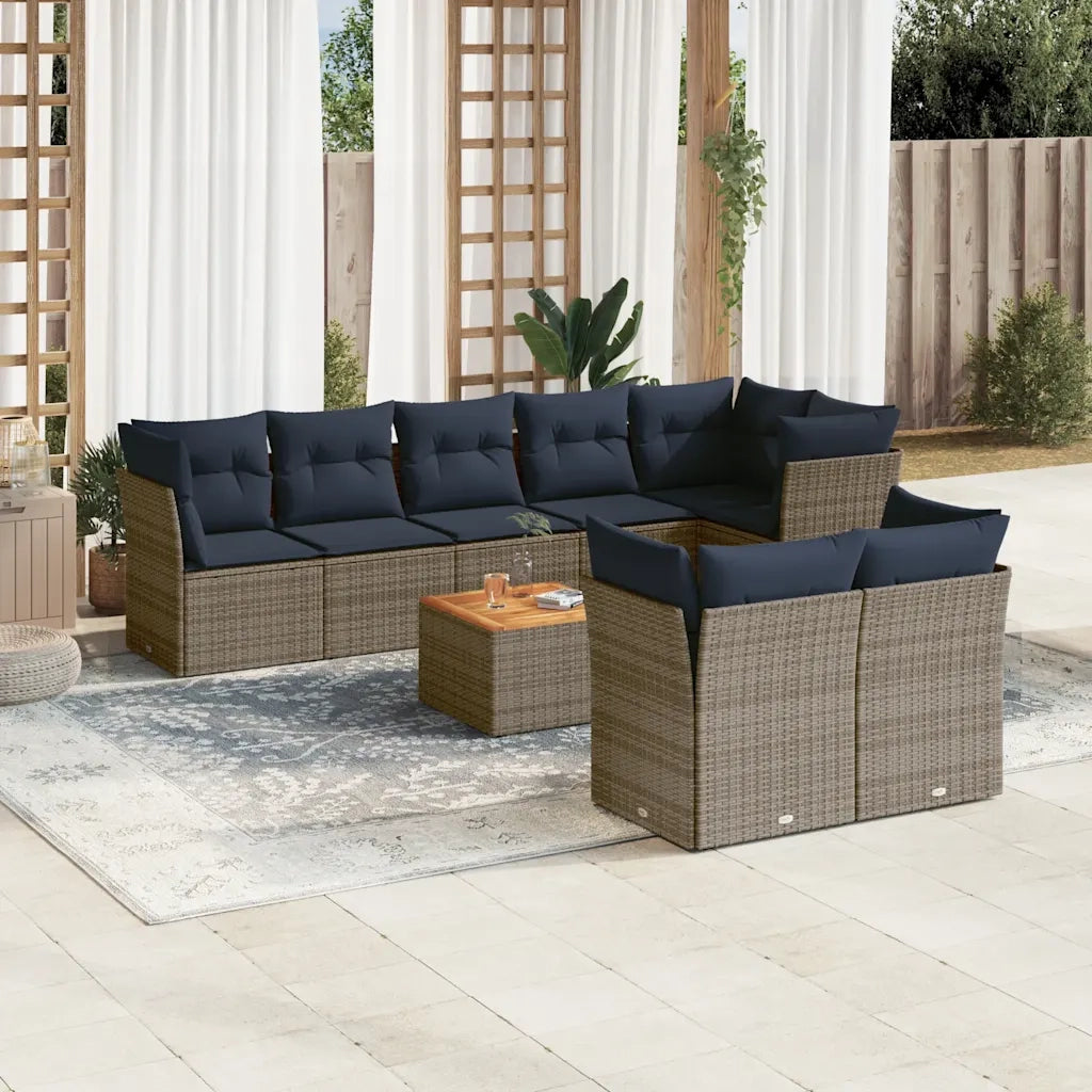 Set Divani da Giardino 9 pz con Cuscini Grigio in Polyrattan 3256068
