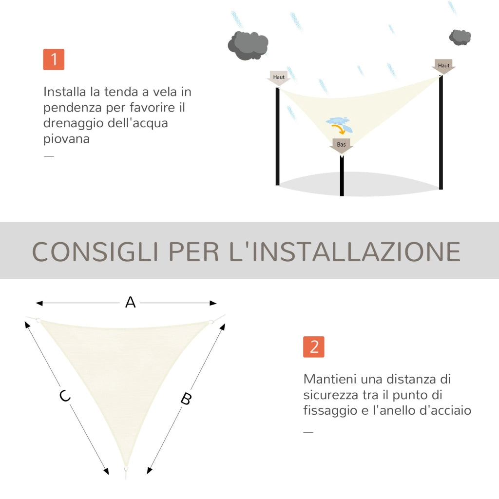 Tenda a Vela Triangolare Parasole per Esterni ¨C zephmum ¨C Crema Bianco Avorio 3x3x3 m