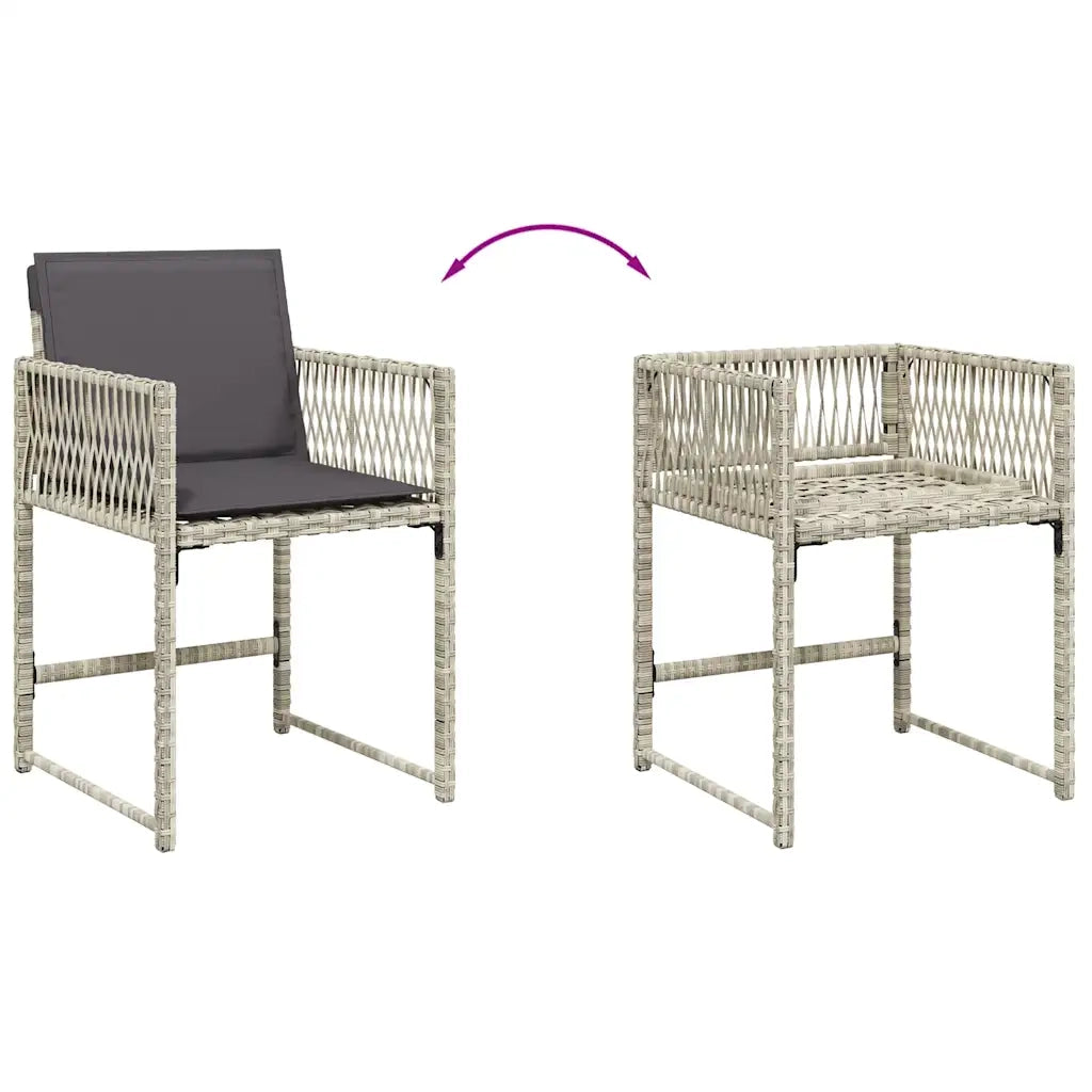 Set Pranzo da Giardino 9pz con Cuscini Grigio Chiaro Polyrattan