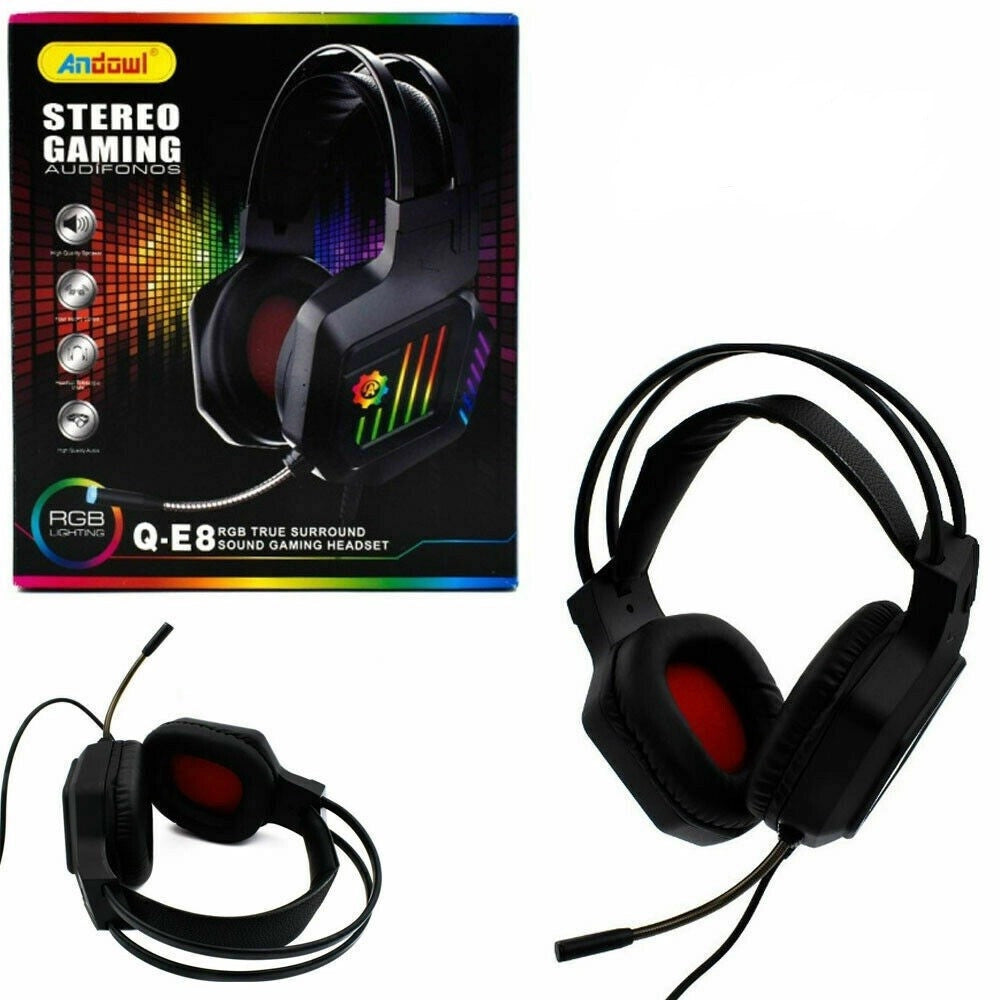 Trade Shop - Cuffie Gaming Da Gioco Stereo Bass Con Microfono Luci A Led Rgb Per Ps4 Pc Qe8 -